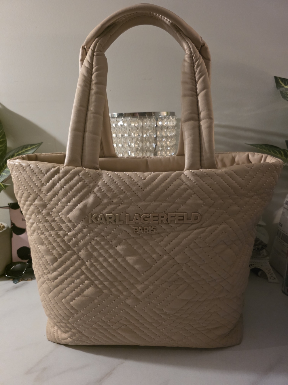 Karl Lagerfeld Paris Quilted Padded Tote in Nude